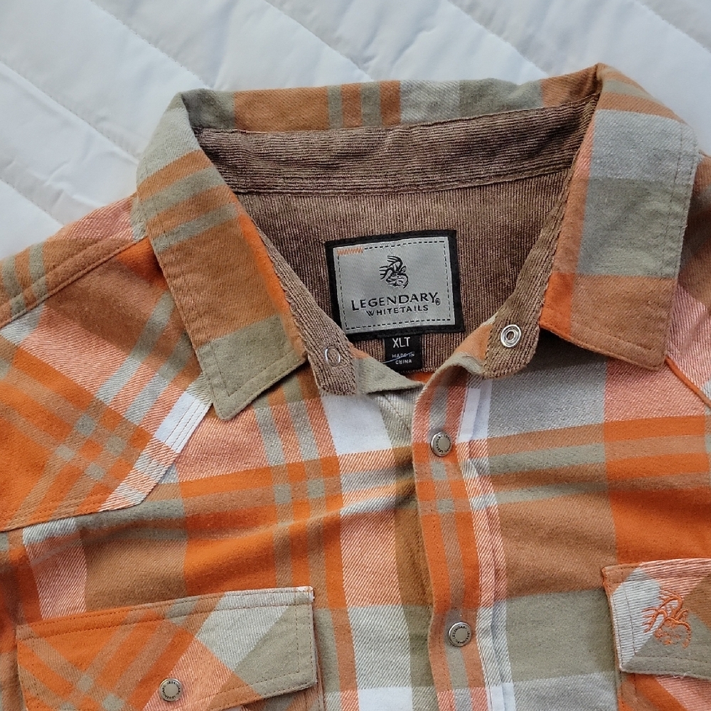 Legendary Whitetails Men's Orange and Gray Plaid Shirt